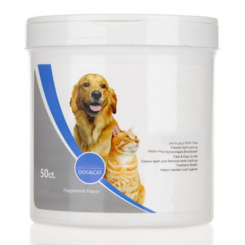 50pcs Dog Teeth Cleaning Finger Wipes Disposable Reduces Plaque Freshens Breath Pet Dental Care Finger Wipes