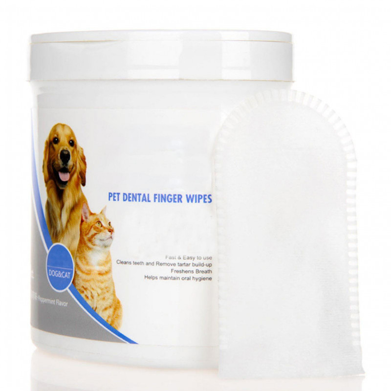 50pcs Dog Teeth Cleaning Finger Wipes Disposable Reduces Plaque Freshens Breath Pet Dental Care Finger Wipes