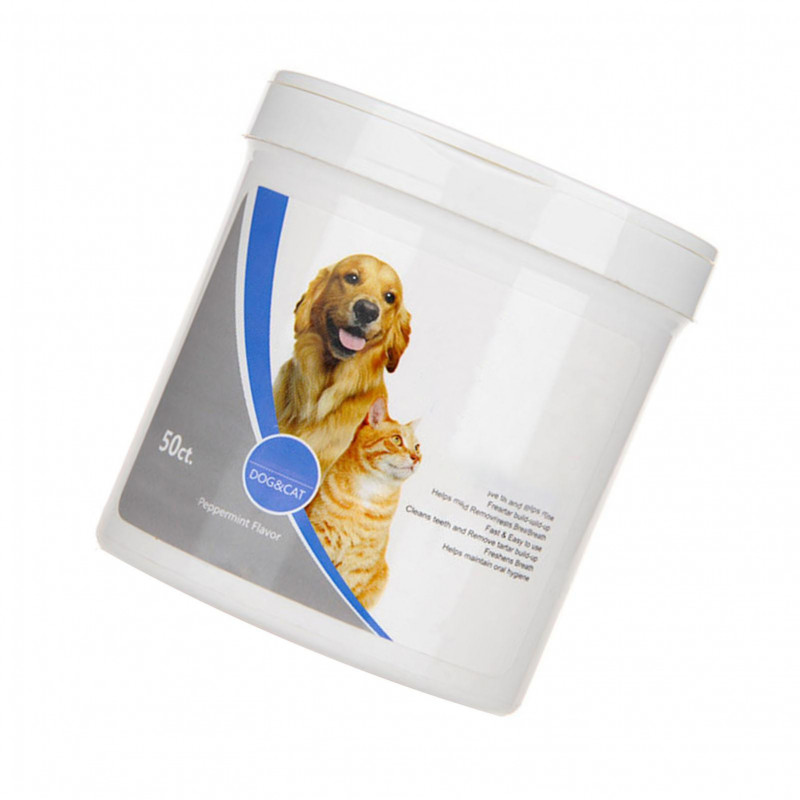 50pcs Dog Teeth Cleaning Finger Wipes Disposable Reduces Plaque Freshens Breath Pet Dental Care Finger Wipes