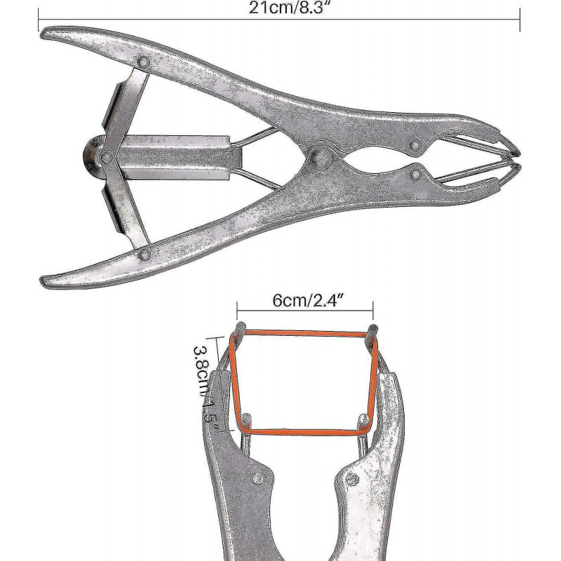 Stainless Steel Castration Pliers - for Cattle, Pigs, Sheep, With 100 Rubber Rings