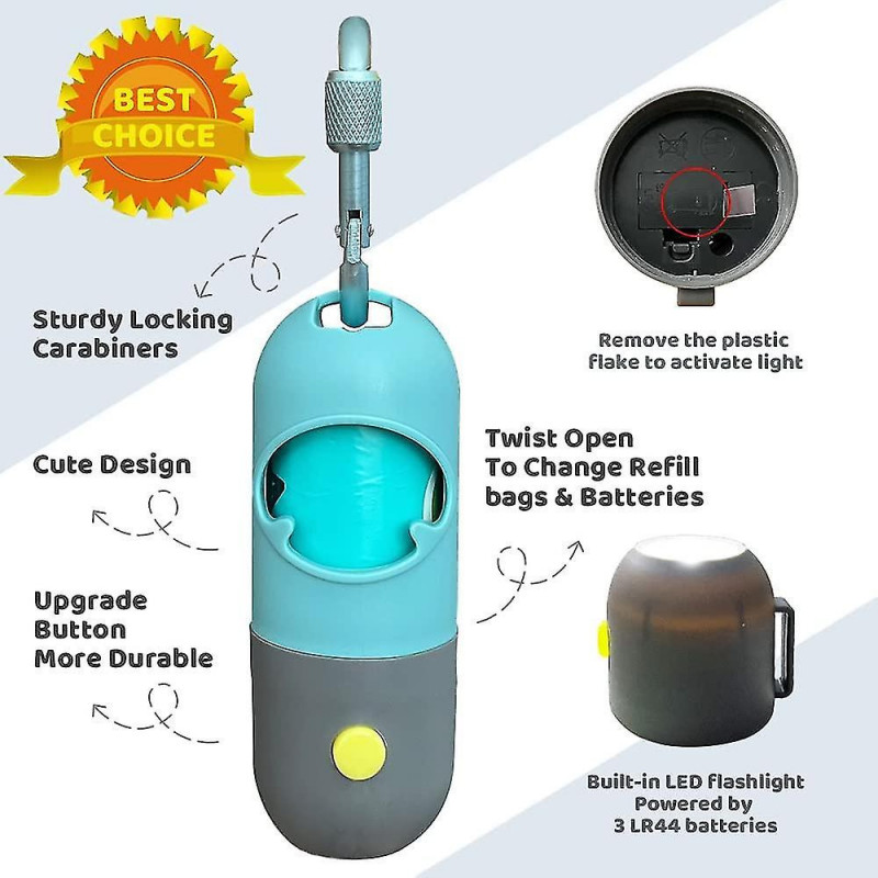 Dog Poo Bag Holder With Built-in Led Torch And Metal Clip For Lead, Each Poo Bag Dispenser Includes 15 Dog Poo [...]