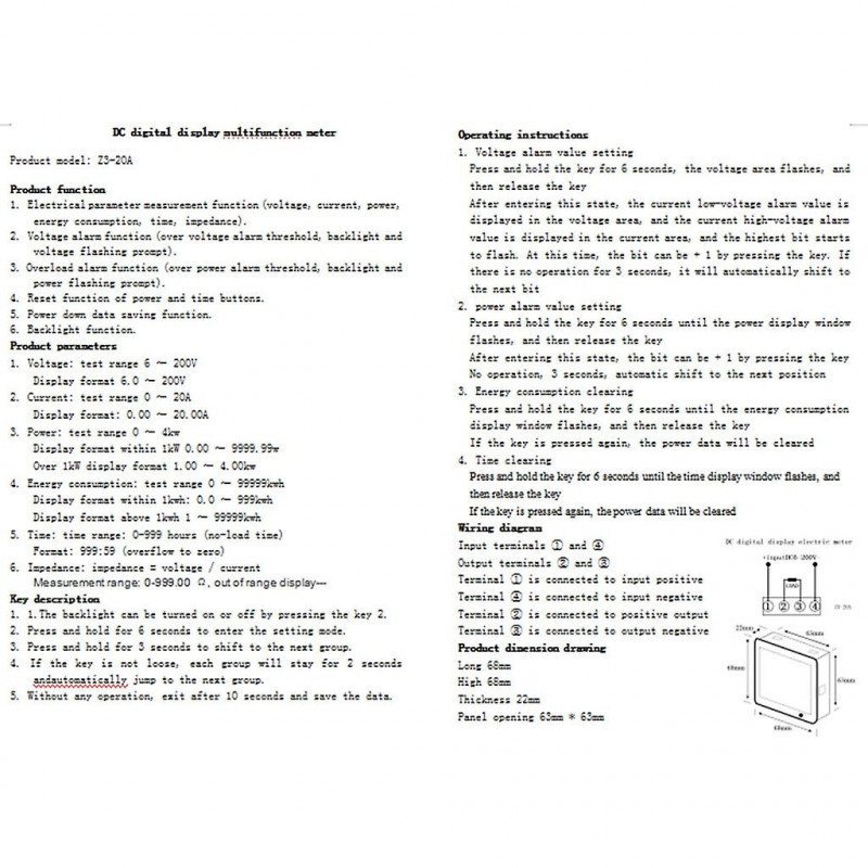 Voltage Current Power Tester Detector Monitor Gauge Volt Amp Multimeter