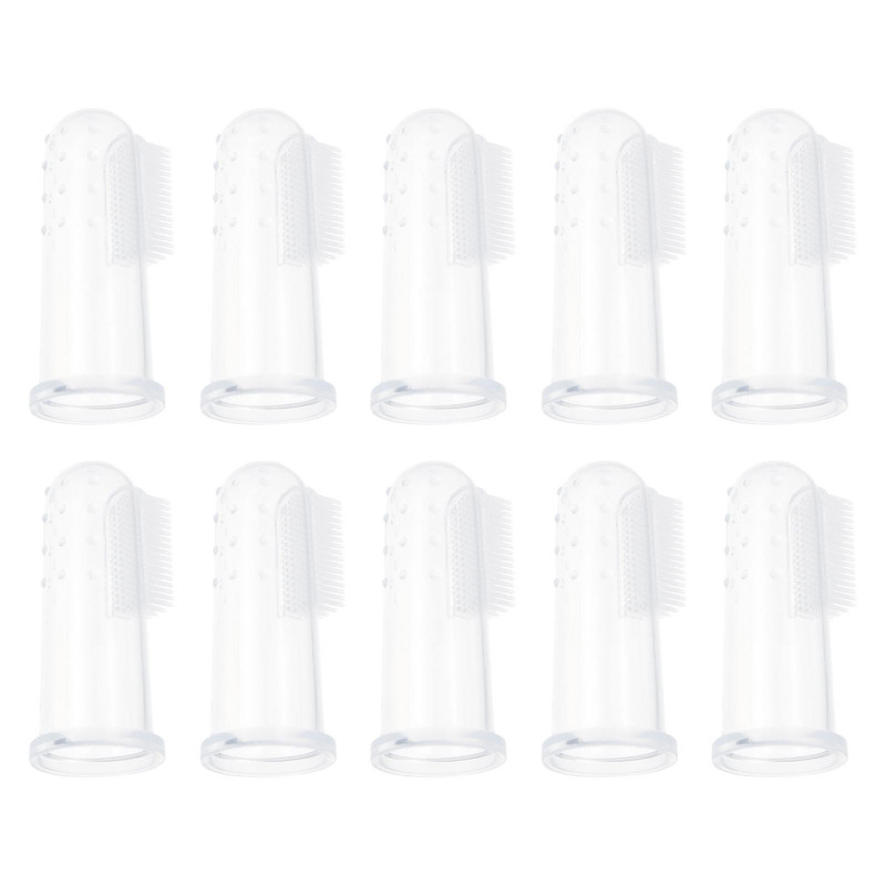 10 Sets Pet Finger Toothbrushes Silicone Pet Toothbrushes Pet Supply (White)