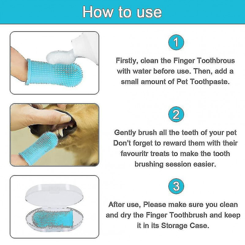 2pcs Dog Finger Toothbrush 360 Easy Cleaning Tongue And Teeth Fresh Breath Dental Care Plaque Off