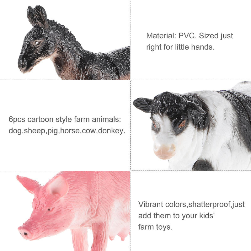 6pcs Model Farm Animal Figures Toy Pig Dog Cow Sheep Horse Donkey