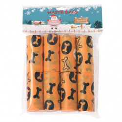 8 Rolls Bones Pattern EPI+PE Biodegradable Pet Poop Waste Bag Dog Poop Trash Bags - Orange
