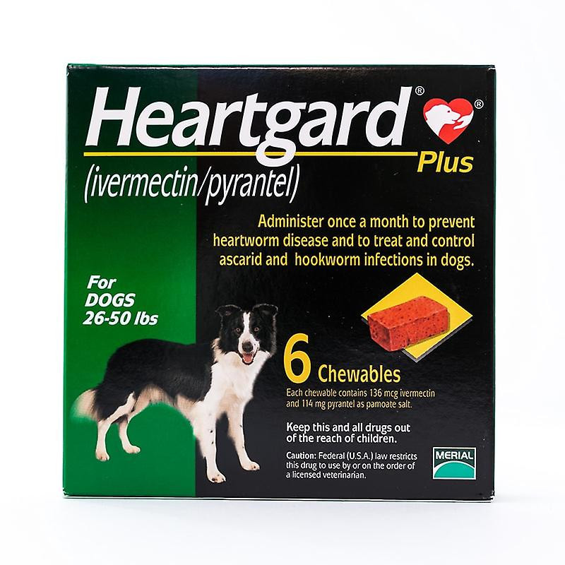 Comprimés à croquer pour les chiens 26-50lbs(12-22kg), Pack 6 HEARTGARD Plus (vert)