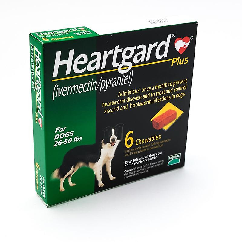 Comprimés à croquer pour les chiens 26-50lbs(12-22kg), Pack 6 HEARTGARD Plus (vert)
