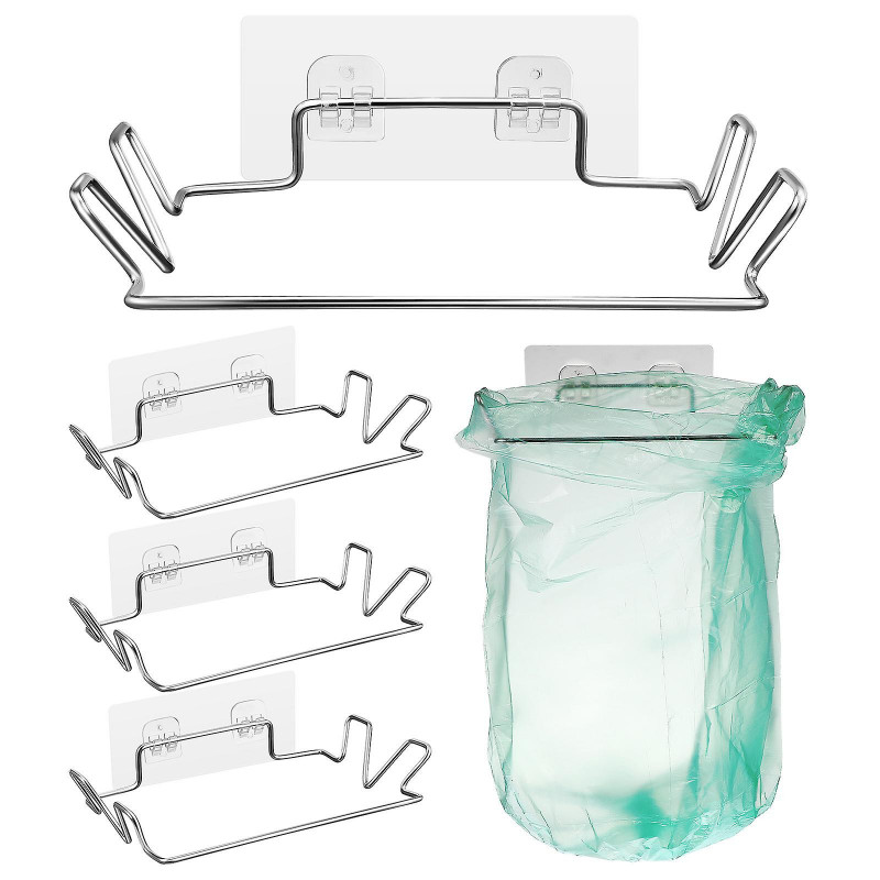 4 Sets Of Stainless Steel Trash Bag Holders With Stickers For Kitchen And Bathroom
