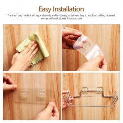 4 Sets Of Stainless Steel Trash Bag Holders With Stickers For Kitchen And Bathroom