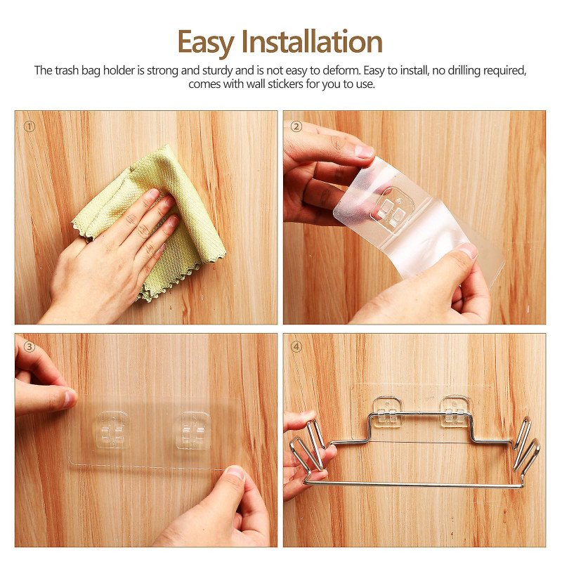 4 Sets Of Stainless Steel Trash Bag Holders With Stickers For Kitchen And Bathroom