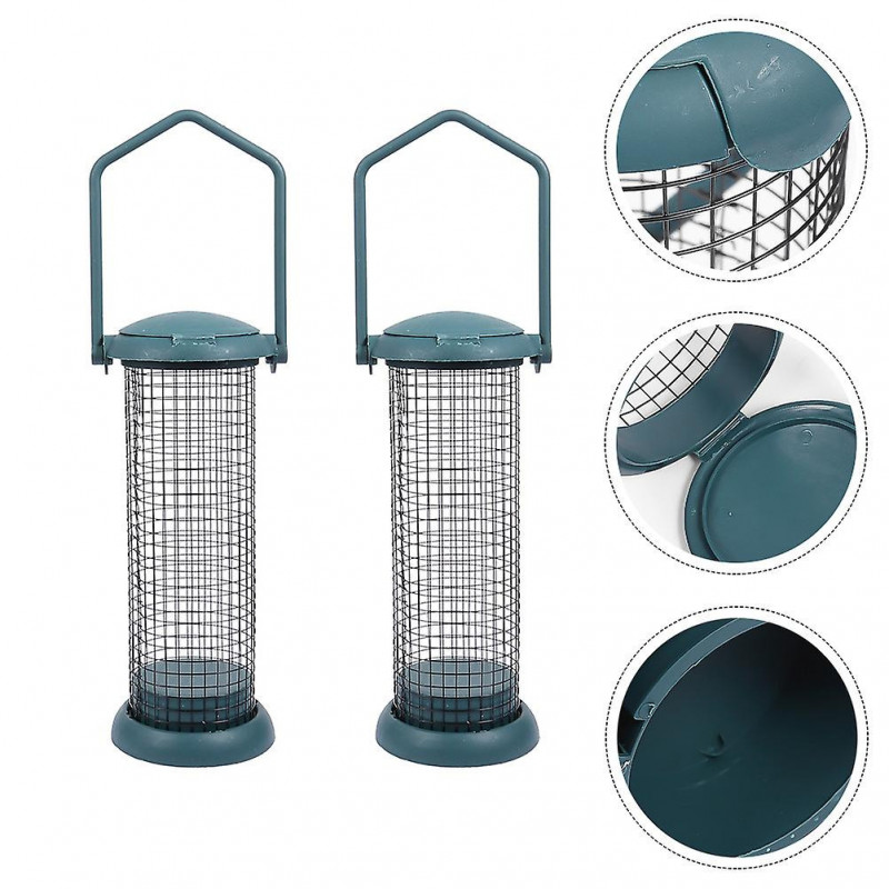 2pcs Bird Food Dispenser Container Metal Bird Feeder Pet Supplies (Green)
