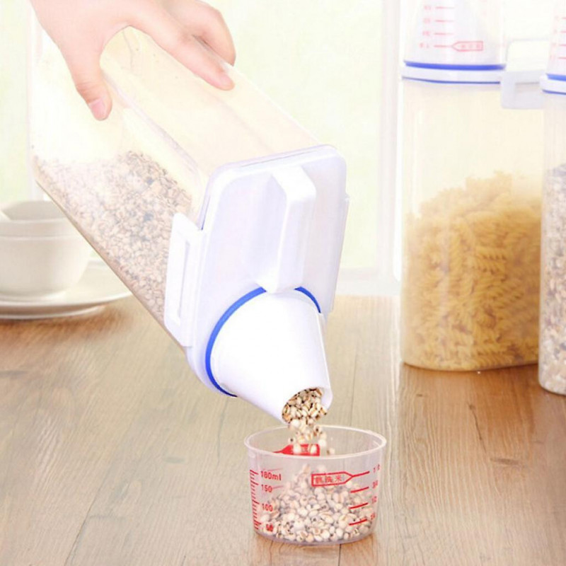 4pcs Cereal Dispenser Rice Storage Box Flour Container Measuring Cup