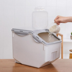 Plastic Rice Storage Bucket Food Grain Seal Locking Lid Organizer Utensils Gray 10kg