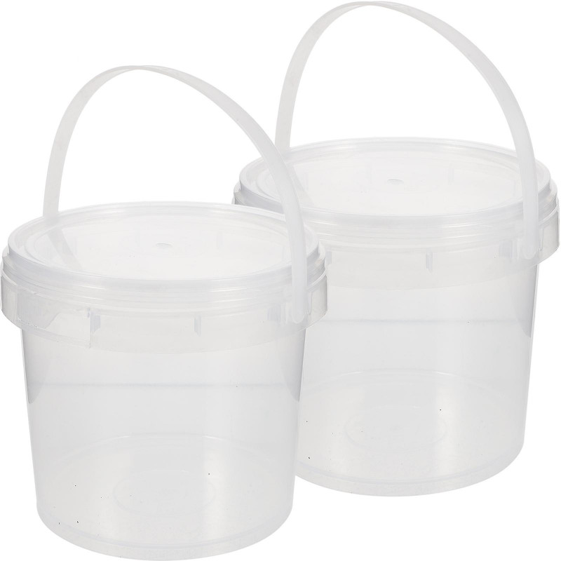 2 Pcs 2L Food Grade Plastic Hand Bucket Transparent Round Storage Bucket Household Ice Cream Storage Tank with Lid