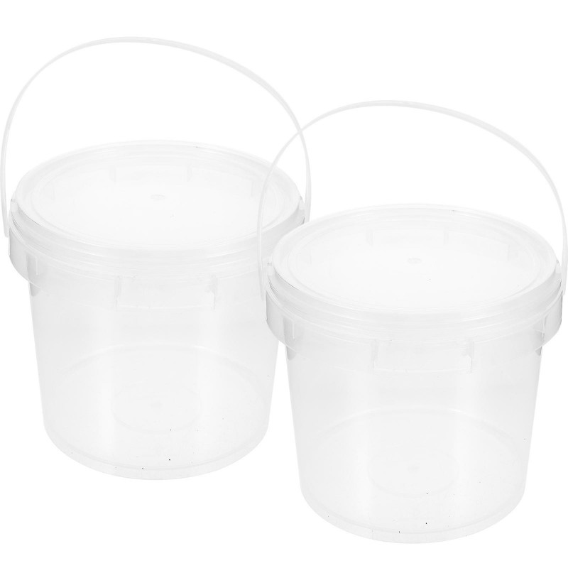 2 Pcs 2L Food Grade Plastic Hand Bucket Transparent Round Storage Bucket Household Ice Cream Storage Tank with Lid