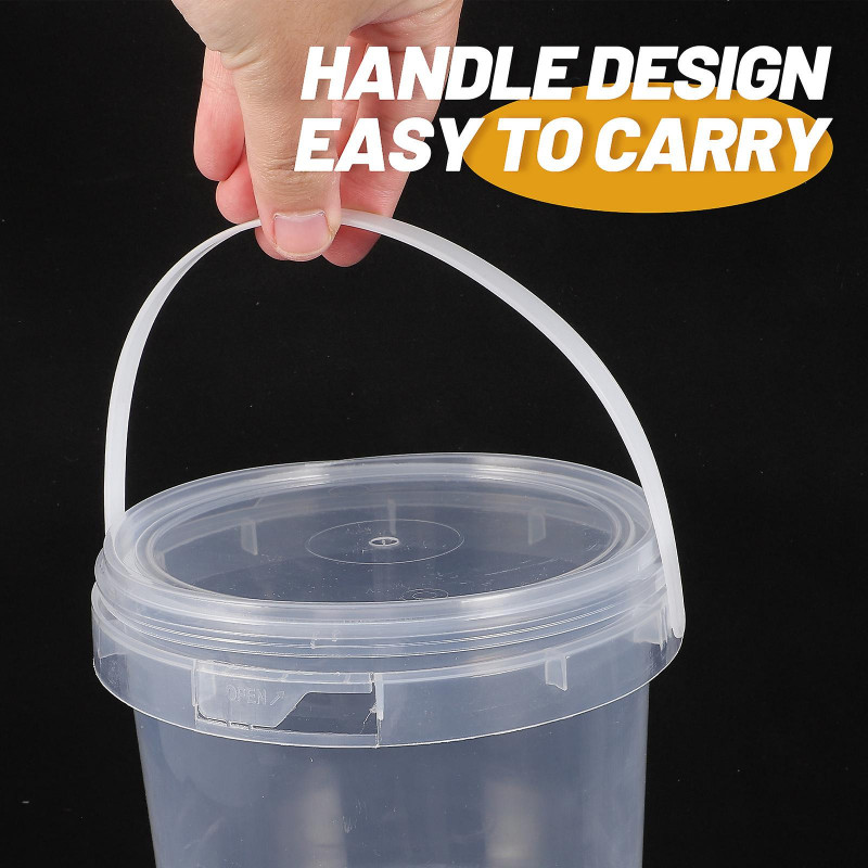 2 Pcs 2L Food Grade Plastic Hand Bucket Transparent Round Storage Bucket Household Ice Cream Storage Tank with Lid