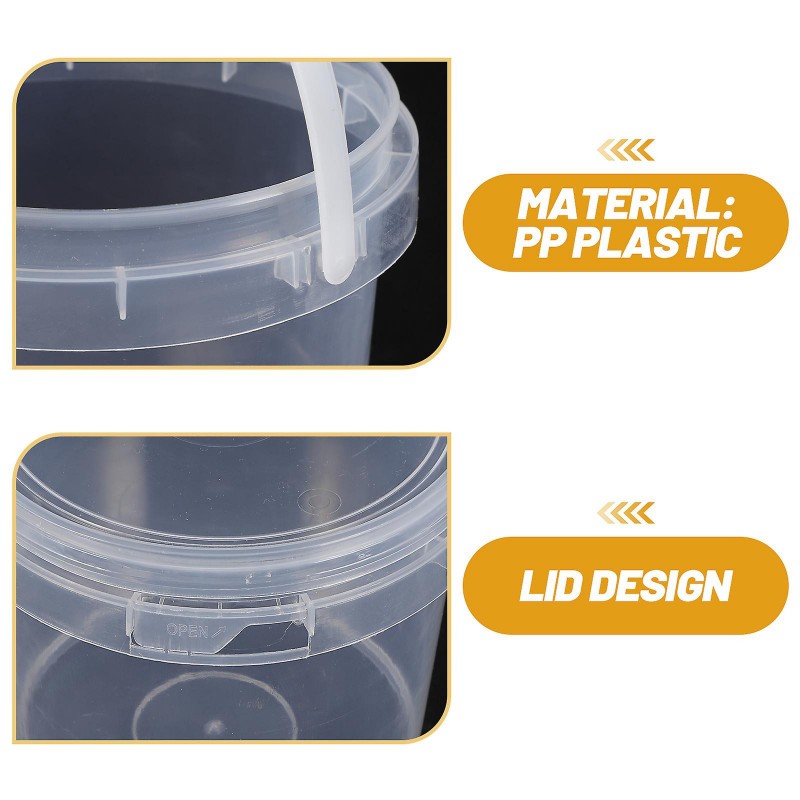 2 Pcs 2L Food Grade Plastic Hand Bucket Transparent Round Storage Bucket Household Ice Cream Storage Tank with Lid