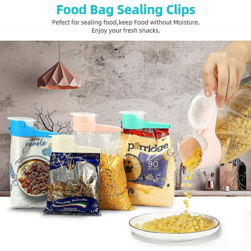 Bag Sealing Clips Food Storage Clamps With Plastic Pour Spout For Snack Cereal Pet Food 4 Pack (4, Multi-color)
