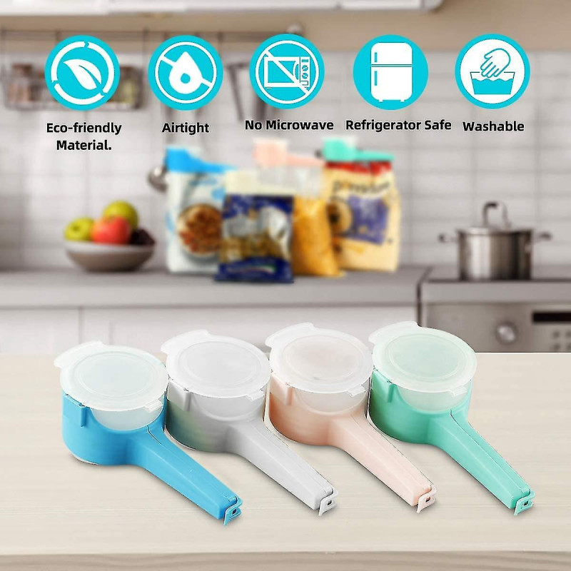 Bag Sealing Clips Food Storage Clamps With Plastic Pour Spout For Snack Cereal Pet Food 4 Pack (4, Multi-color)