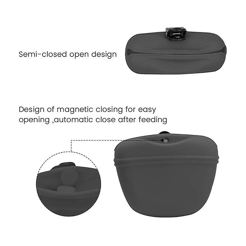 Silicone Dog Treat Pouch - Clip on Portable Training Container Convenient Magnetic Buckle Closing and Waist Clip - [...]
