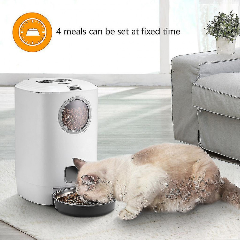 4.5L auto pet food dispenser 4 meals per day 10s voice recorder timed feeder
