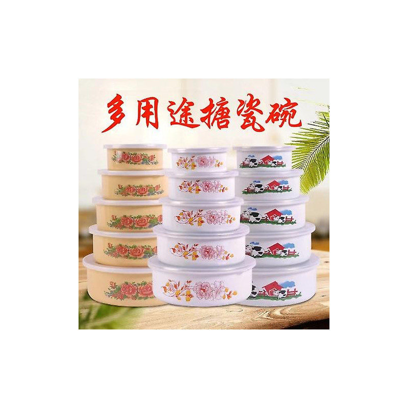 5Pcs Enamel Food Storage Bowls Fresh-keeping Bowls Lidded Food Containers Enamel Preservation Bowls 5Pcs Enamel Food Storage Bowls Fresh-keeping Bowls Lidded Food Containers Enamel Preservation Bowls