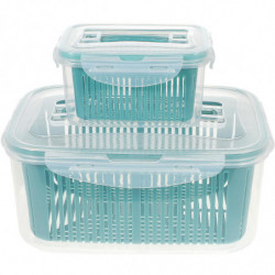 2Pcs Plastic Box Drain Preservation Box Kitchen Fridge Food Fresh Box Blue 2Pcs Plastic Box Drain Preservation Box Kitchen Fridge Food Fresh Box Blue