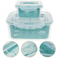 2Pcs Plastic Box Drain Preservation Box Kitchen Fridge Food Fresh Box Blue 2Pcs Plastic Box Drain Preservation Box Kitchen Fridge Food Fresh Box Blue