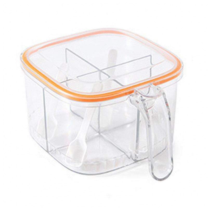 One-Piece Spice Storage Box with Spoon Moisture-proof 4-Grid Seasoning Bottle - Q1