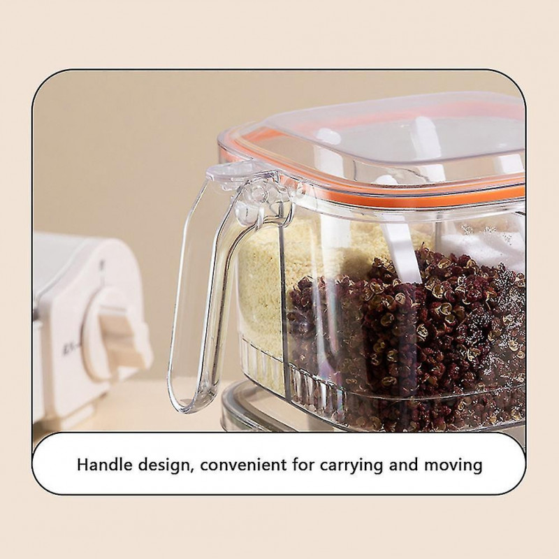 One-Piece Spice Storage Box with Spoon Moisture-proof 4-Grid Seasoning Bottle - Q1