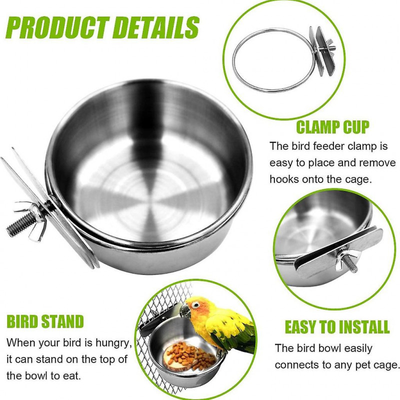 Water Cup DrinkerFood Seed Dispenser Container Set Hanging in Cage