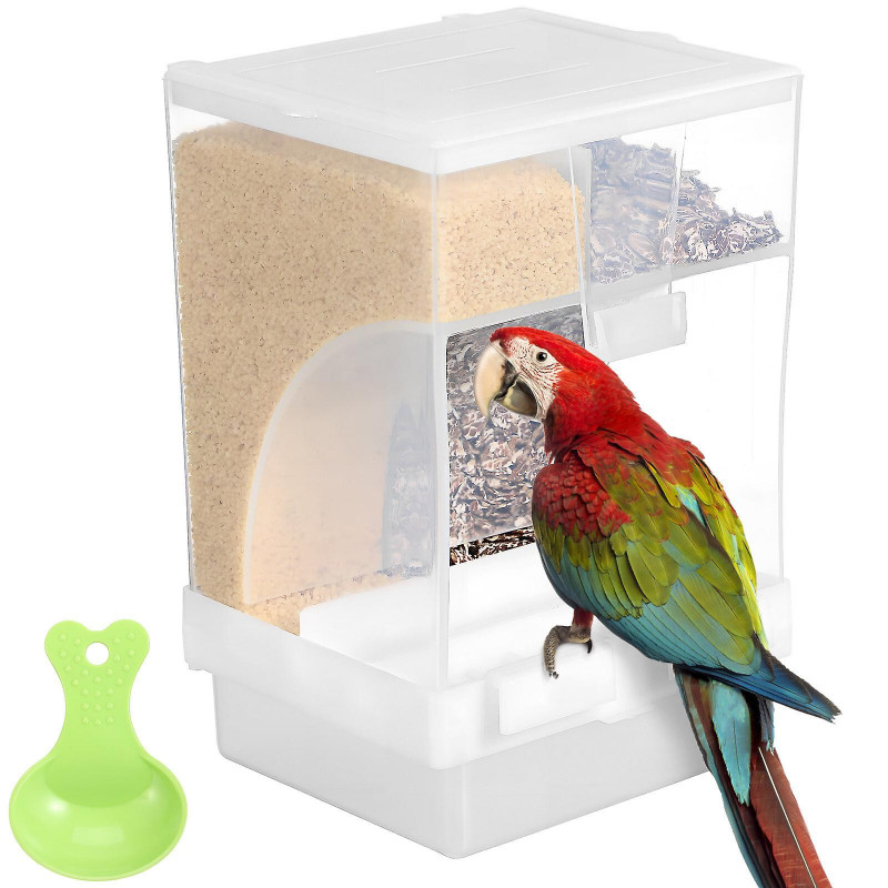 1 Set Bird Feeder Automatic Bird Feeder Transparent Parakeet Feeder Bird Food Container Cage Accessories with Spoon