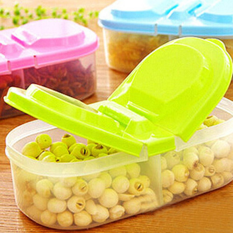 Double Grid Sealed Food Container with Lid Large Capacity Fruit Storage Box for Flower Tea Veggie
