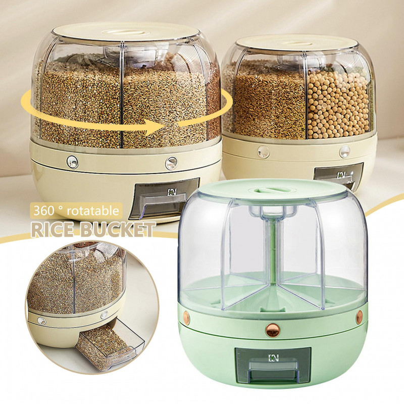 Grain Rotatable Rices Bucket with Multi Grid Large Capacity Cereals Container for Mung Beans