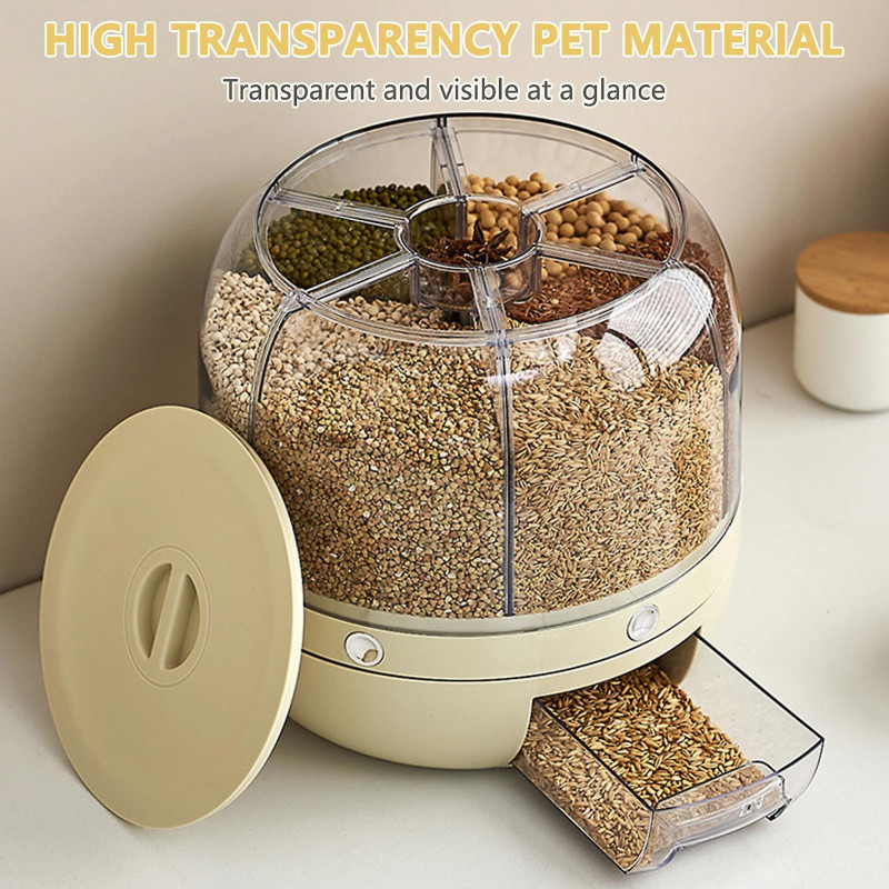Grain Rotatable Rices Bucket with Multi Grid Large Capacity Cereals Container for Mung Beans