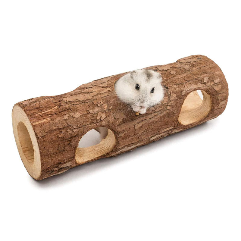 Small Pet Wood Tunnel Hollow Tree Trunk Gerbil Hideout Safe Non Toxic for Rat