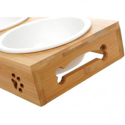 Special Food Bowl For Pet Cats And Dogs, Ceramic Bowl On Wooden Table Special Food Bowl For Pet Cats And Dogs, Ceramic Bowl On Wooden Table