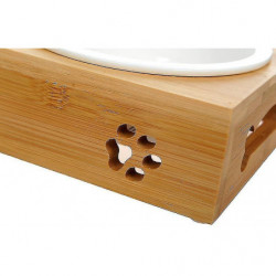 Special Food Bowl For Pet Cats And Dogs, Ceramic Bowl On Wooden Table Special Food Bowl For Pet Cats And Dogs, Ceramic Bowl On Wooden Table