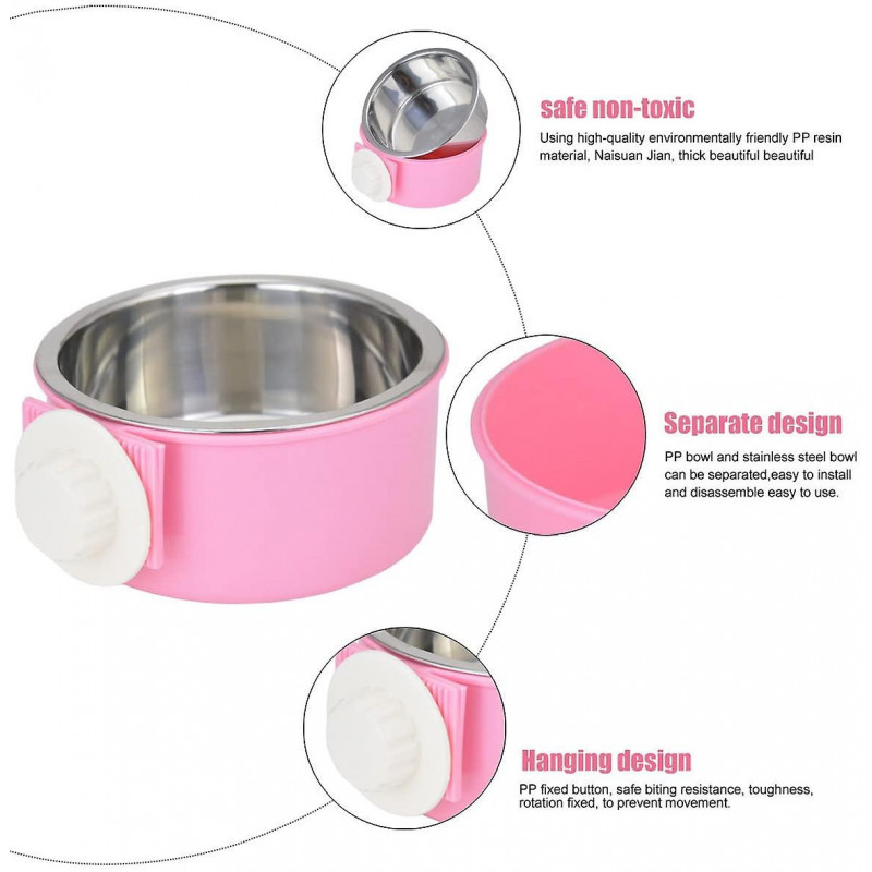Stainless Steel Dog Cat Food Bowl Pet Feeder 2 In 1 Hanging Bowl Attach Cage Mount For Small Pets
