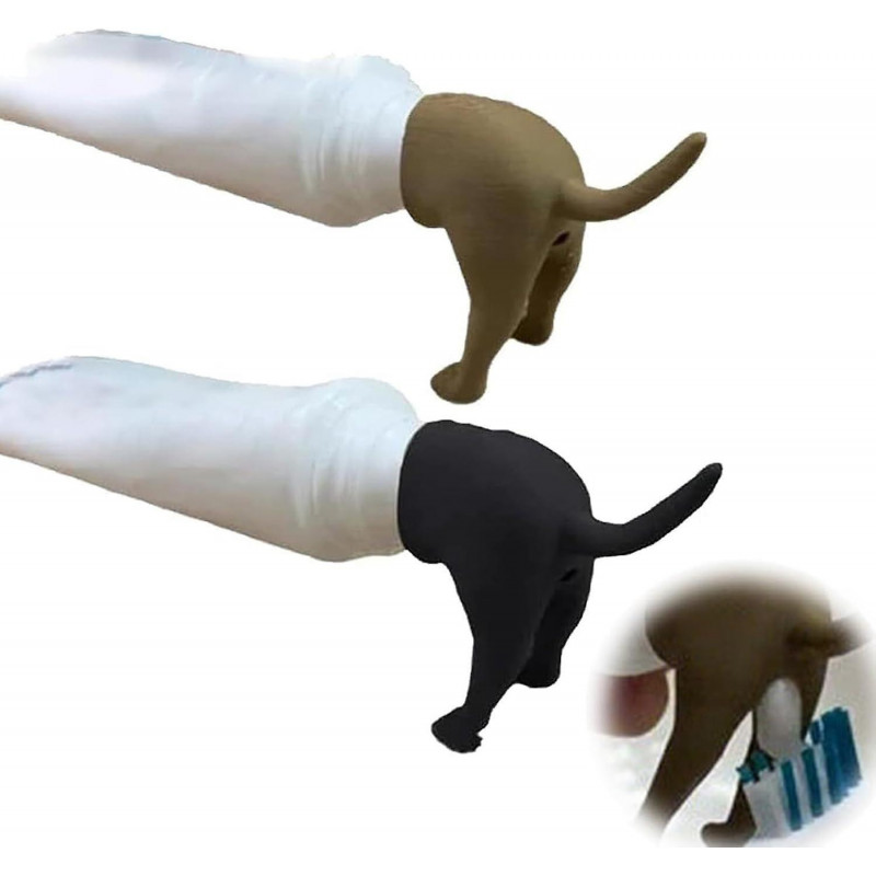 Pooping Dog Butt Toothpaste Toppers - Funny Dispenser Caps