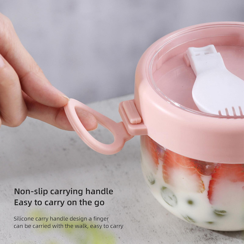 20oz Overnight Oat Containers with Lids and Spoons 2PCS, Portable Plastic Yogurt Jars, Leak-proof Large Capacity