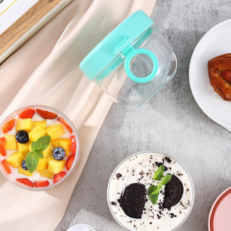 20oz Overnight Oat Containers with Lids and Spoons 2PCS, Portable Plastic Yogurt Jars, Leak-proof Large Capacity