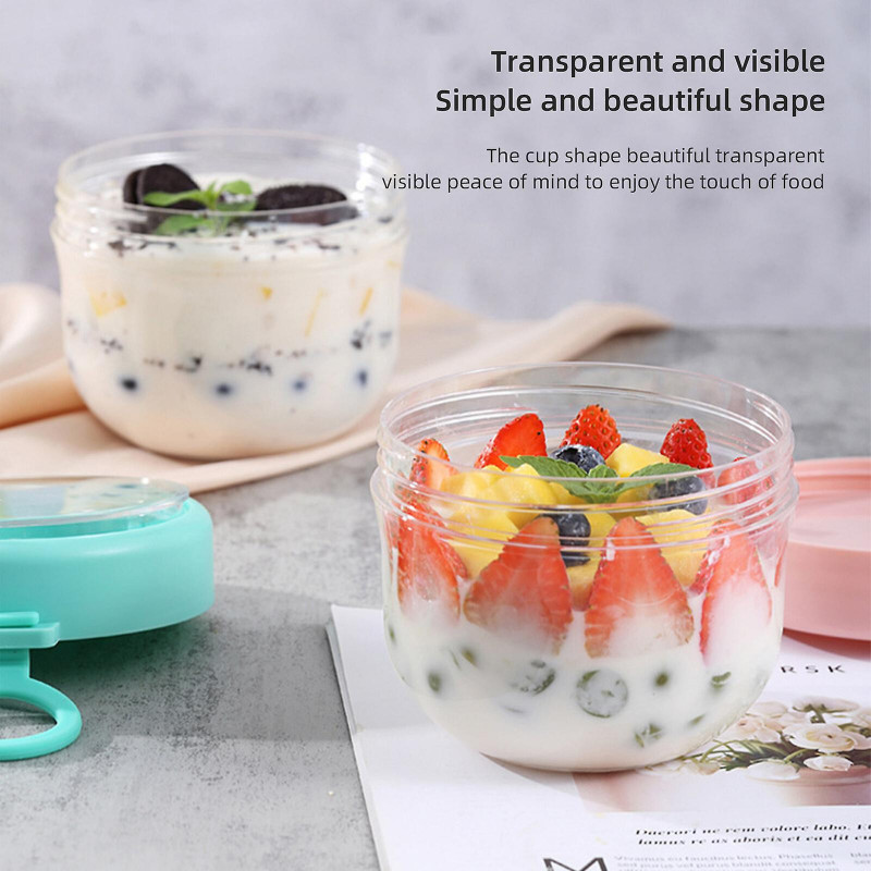 20oz Overnight Oat Containers with Lids and Spoons 2PCS, Portable Plastic Yogurt Jars, Leak-proof Large Capacity