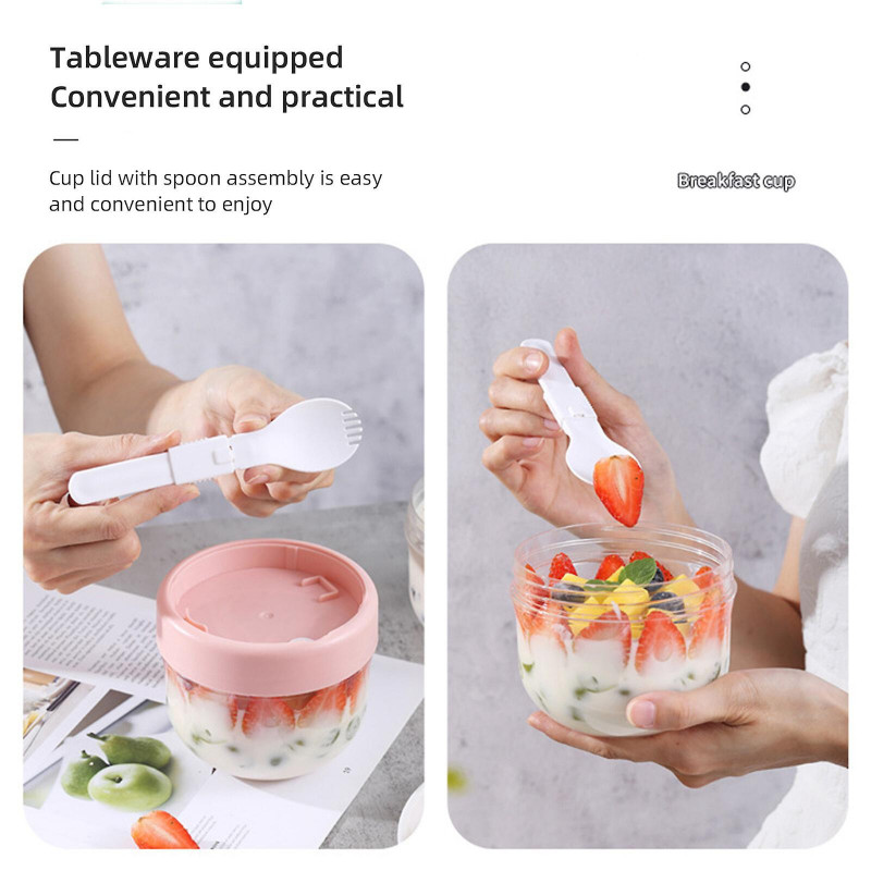 20oz Overnight Oat Containers with Lids and Spoons 2PCS, Portable Plastic Yogurt Jars, Leak-proof Large Capacity