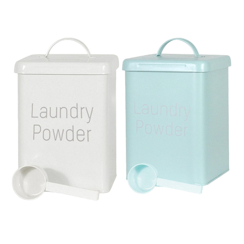2x Multifunction Storage Tin For Laundry Powder Dry Food Green+white