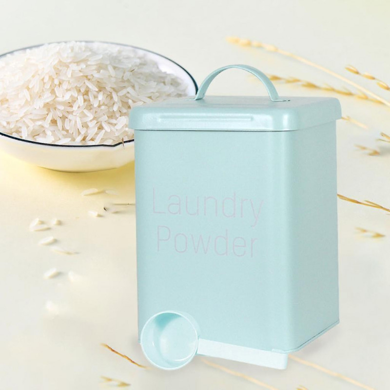 2x Multifunction Storage Tin For Laundry Powder Dry Food Green+white