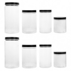 8pcs Clear Moisture-proof Pots Honey Sugar Foods Storage Cans with Black Lid 8pcs Clear Moisture-proof Pots Honey Sugar Foods Storage Cans with Black Lid
