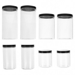8pcs Clear Moisture-proof Pots Honey Sugar Foods Storage Cans with Black Lid 8pcs Clear Moisture-proof Pots Honey Sugar Foods Storage Cans with Black Lid