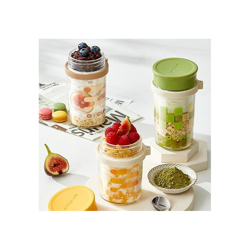 350ML Glass Overnight Oats Containers Vibrant Stackable Jars with Lids Spoon Healthy Food Storage Solution